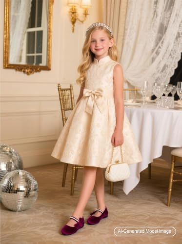 Image of PHIRAMIN Toddler Flower Girl Glitter Dress Shoes Little Girl Ballet Flats Bow Wedding Party