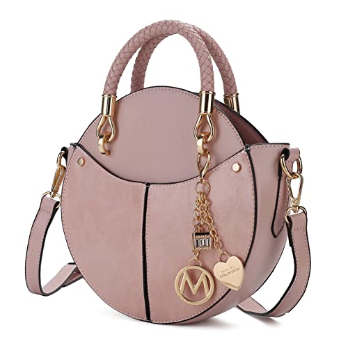 MKF Collection Bolsa tiracolo redonda elegante para mulheres – Bolsa de pulso de couro PU, bolsa carteiro circular fashion da Mia K, rosa, Medium