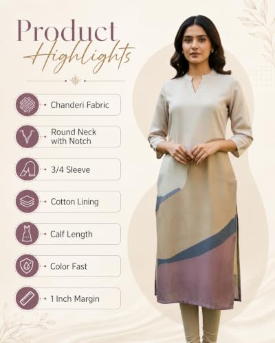 Image of Sun Fashion And Lifestyle Women's Chanderi Stitched Printed Kurta for Women