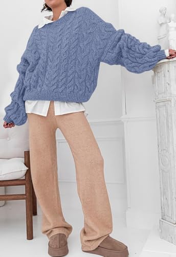 Image of PRETTYGARDEN Womens Sweaters Spring 2026 Cable Knit Long Sleeve Crewneck Oversized Sweater Chunky Pullover Loose Outfits