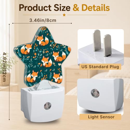 Image of Star Night Light Plug in, Fox Leaves Dusk to Dawn Sensor Night Light, Soft Glow Lamp for Kids Bedroom Nursery Hallway Bathroom, Energy Saving Compact Design