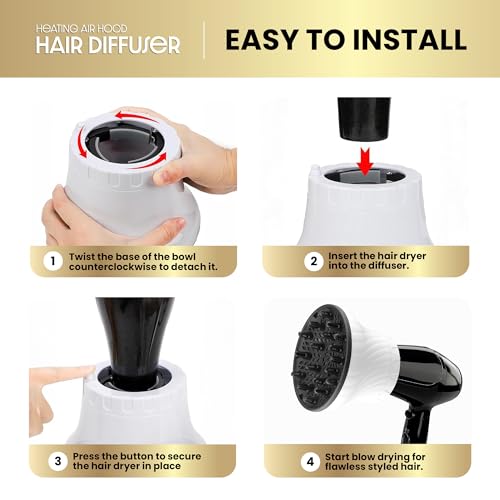 Herbishh Difusor universal de secador de cabelo – ajustável de 3,5 a 8 cm, clipe rotativo para cabel