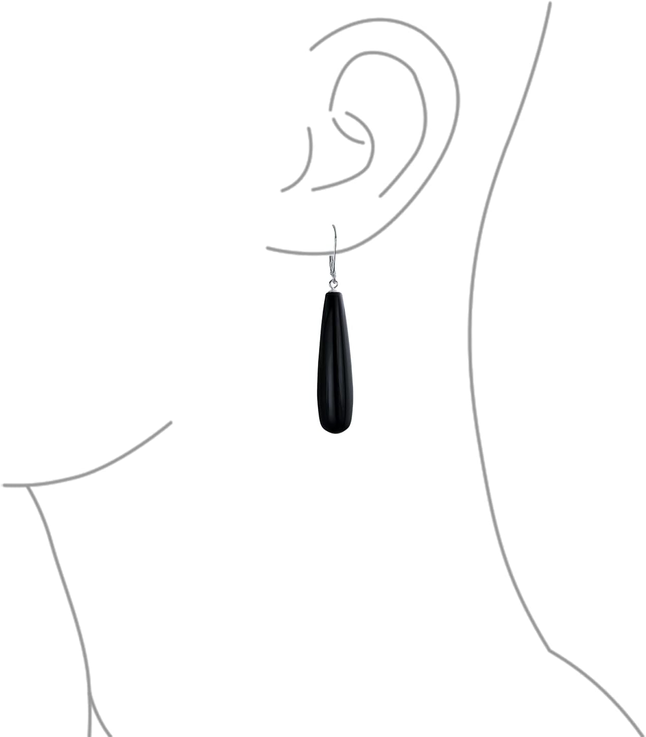 Long Simple Linear Quartz Turquoise Onyx Lapis Lazuli Gemstone Elongated Teardrop Lever Back Dangle Earrings Western Jewelry For Women Teen .925 Sterling Silver