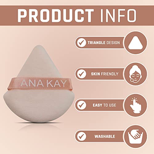 Ana Kay Premium Makeup Powder Puff For Face Powder Makeup Sponge For Setting Powder Makeup Puffs For Powder Triangle Powder Puff Make Up Sponges For Foundation (Pack Of 6) (Beige) #TOP4