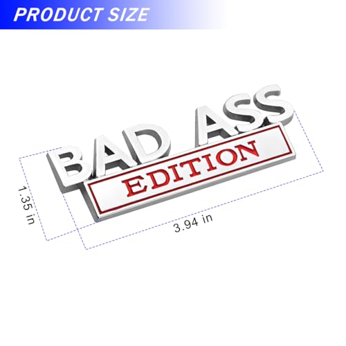 Image of Car Bad Ass Edition Emblem, 3D Fender Badge Auto Sticker with 3M Adhesive, Vehicle Exterior Decal Accessories for Tailgate Front Grille Hood Trunk, Universal for RV, SUV, Truck (Silver /Red)