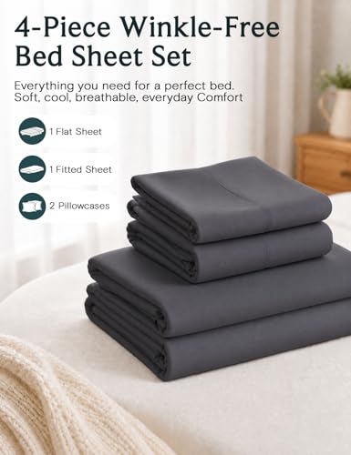 Image of LuxClub 4 PC Full Sheet Set, Breathable Luxury Bed Sheets, Deep Pockets 18 inch Wrinkle Free Cooling Bed Sheets Machine Washable Hotel Bedding Silky Soft - Black Full