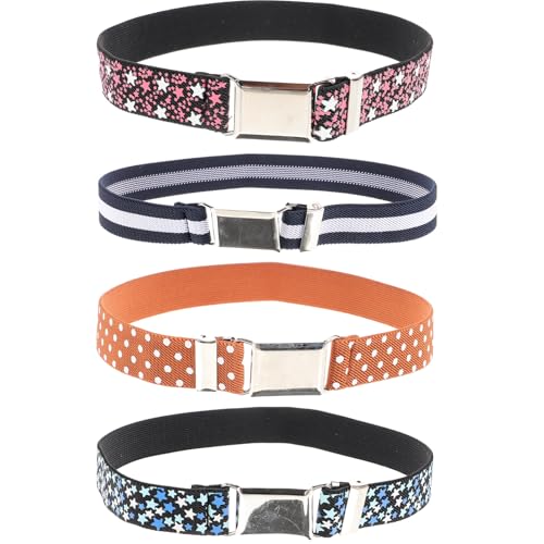 Healeved 4Pcs Elastic Waist Belts for Boys Stretchy Belts Stars Stars Dots Stripes Comfortable Fit for Casual Wear Outfits