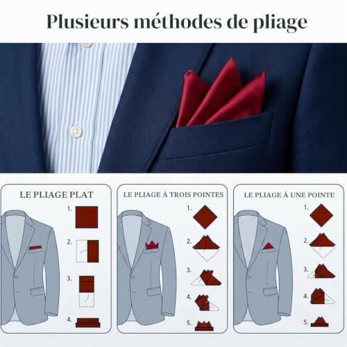 Solisara 100% Soie Mouchoir de Poche Carré pour Homme (Bordeaux) – vue 3