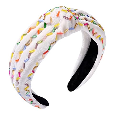 Knotted Headbands Rainbow Sprinkle Knotted Headband Birthday Hairbands Statement Velvet Wide Turban Hair Hoop for Women Girls Holiday Party Hair Accessories Gifts Cover