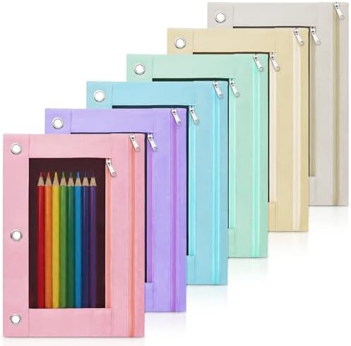 Lanpn 6 Pcs Pencil Pouch for 3 Ring Binder, 2 Pocket Zipper Binde...