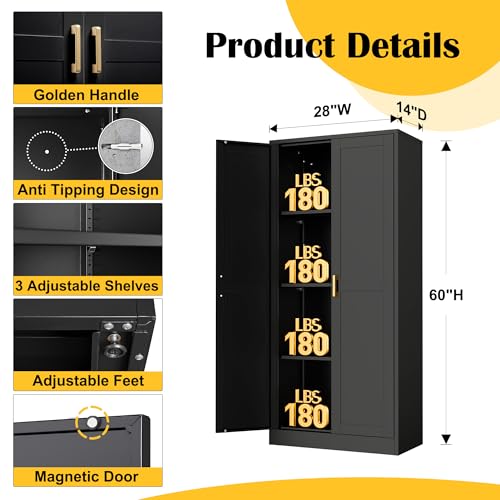 Image of Steeloong 60 inchMetal Pantry Storage Cabinet with Doors & 4 Adjustable Shelves