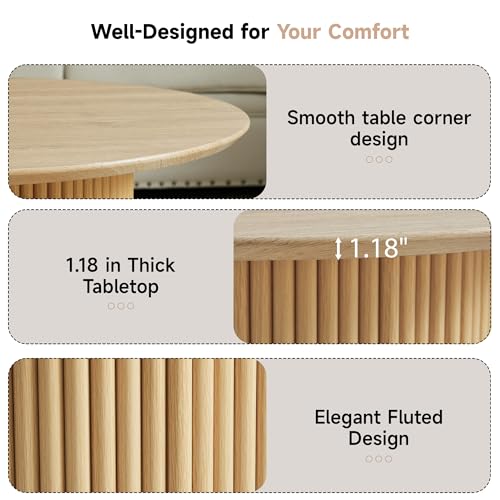 Image of 31.5 inch Round Coffee Table, Modern Fluted Accent Center Table with Metal Frame, Wooden Circle Coffee Tables for Living Room Small Space or Office (Natural)