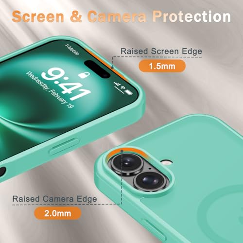 Image of YENAPOON for iPhone 16 Plus Case, Matte Magnetic Phone Cover [with 1 Screen Protector] [Support for MagSafe] [Shockproof Military Grade Protection] Translucent Frosted Back, Teal