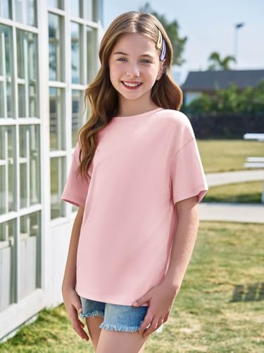 Image of Haloumoning Girls Short Sleeve T-Shirts | Kids, Summer,Girls shirts,Oversized t shirts,Girls T-Shirts,Oversized Tops, Casual Crewneck, Basic Tees 5-14Y