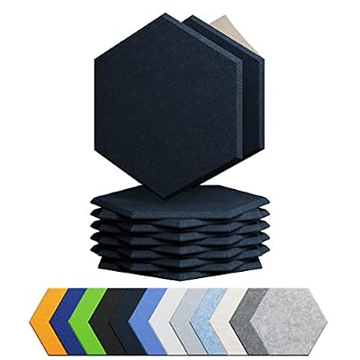 Amantech 12 Pack Acoustic Panels Self Adhesive Sound Proof Foam, High Density Sound Acoustic Panel, 12X10.23X0.4 Inch Hexagon Panels in Home, Office, Reccording Room, Studio,and more(Dark Blue)