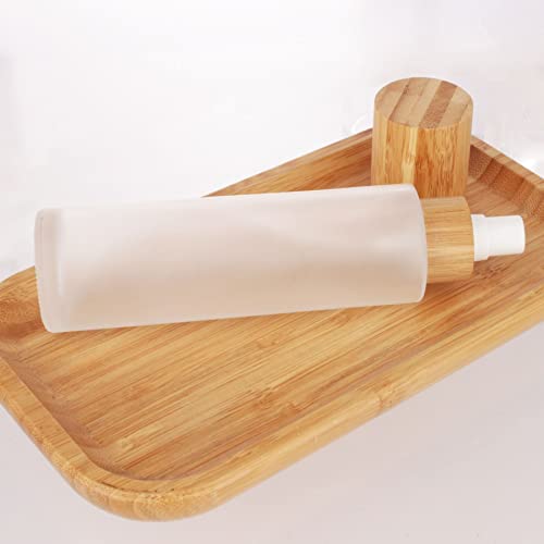 COSIDEA 4 pcs Empty5oz /150ml bamboo lid Frosted glass spray bottle with fine mist despenser head for liquid perfume toiletries containers, toner bottles4