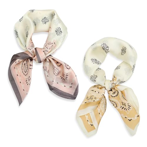 vimate Silk Scarf for Women Hair - 2 PCS Satin Head Scarf Neck Scarves Hairband for Sleeping Travel Business (Style 26)