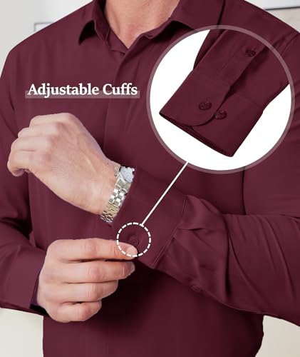 ZITY Mens Hidden Placket Dress Shirts Long Sleeve Button Down Shirt Business Casual Shirts Wine Red - image 4