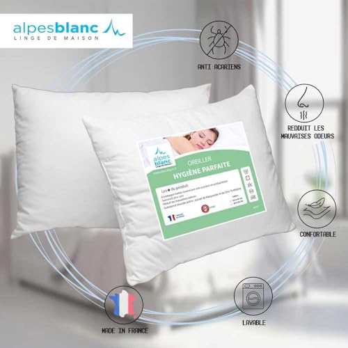 Oreillers anti-acariens 60x60 Alpes Blanc de forme carrée pour lit double - 4