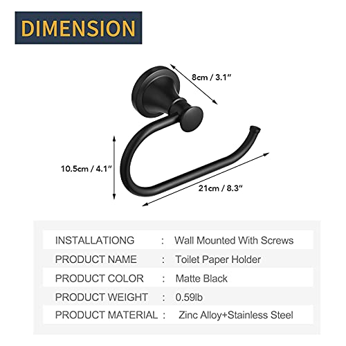 Besy Matte Black Toilet Tissue Paper Holder Matte Black Bathroom Accessories Toilet Roll Paper Hanger, Wall Mounted, Rustproof #TOP3