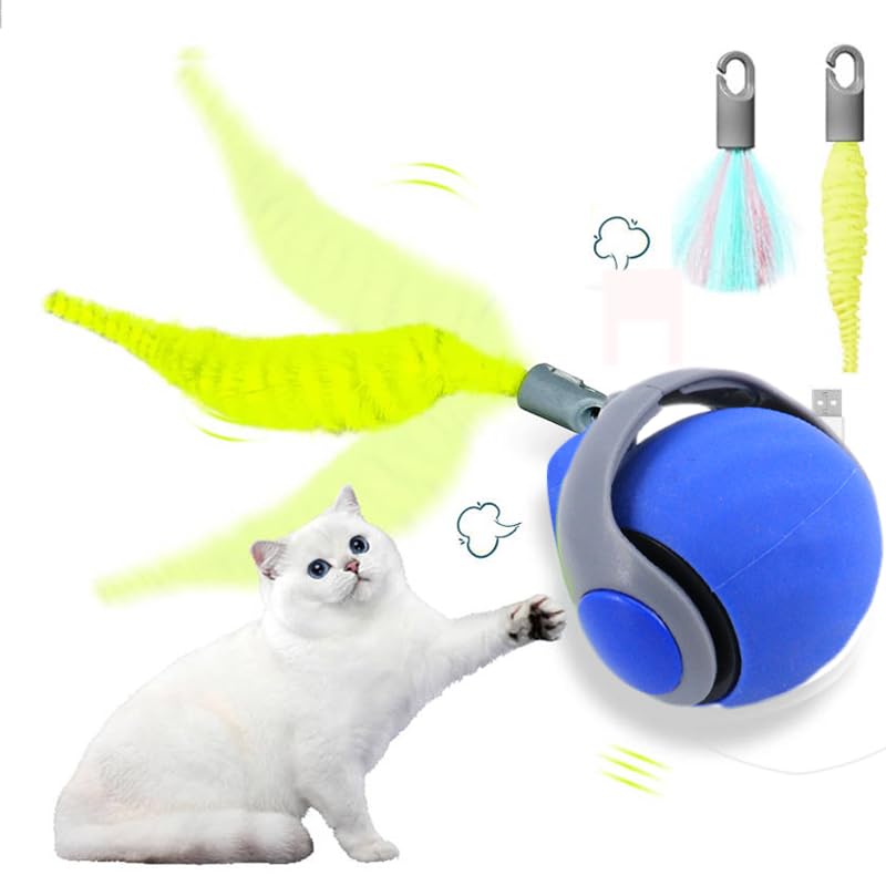 Hsyok 2025 Interactive Cat Toys Ball, Automatic Rolling Adult Cat Toy, Smart Moving Dog Toys for Bored Indoor Outdoor - Motion Activated Cat Toy Power Ball 2.0 Cat Toy (Blue)