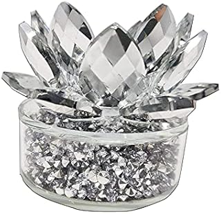 CRYSTAL CROWN® Silver crushed diamonds sparkle ornament Lotus on Cylinder tea light holder | CRYSTALLIZED Silver Lotus Candle Holder Crushed Diamond Display