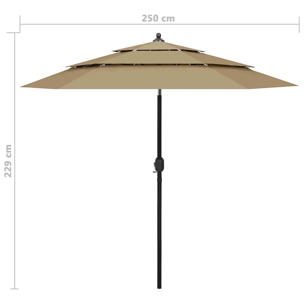 vidaXL 3-poziomowy parasol na aluminiowym słupku, taupe, 2,5 m