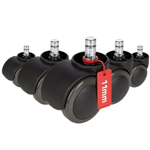 hjh OFFICE 619006 5x Hartbodenrollen 11mm / 50mm Büro-Stuhl-Rollen für Hartböden (5er Pack)