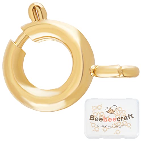 Beebeecraft 1 boîte 20 pièces Fermoirs à Ressort 18K Plaqué Or Anneau à Ressort Fermoirs Ronds 7mm pour Les Résultats de Fabrication de Bijoux