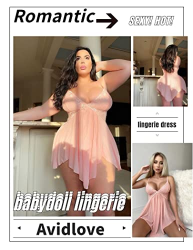Avidlove-Babydoll-de-Encaje-para-Mujer-Lenceria-Sexy-con-Cuello-en-V-y-Correa-para-Dormir-Camison-de-Mujer