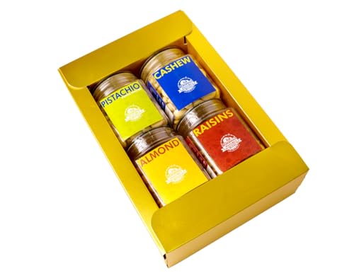 Image of Nature's Blend - Essential Dry Fruits|Festive New|Pack of 4|250g Jar|Almond, Cashew, Pistachio Inshell Roasted, Raisins|Soft Top