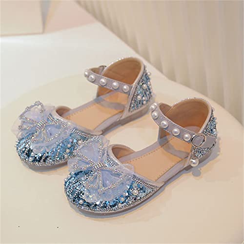 Toddler Baby Girl Shoes Breathable Shoes Bow Pearl Sandals Baby Girl Soft Shoe Cover Sandals for Toddler Size 4 Sandals (Blue, 2.5 Big Kids)3