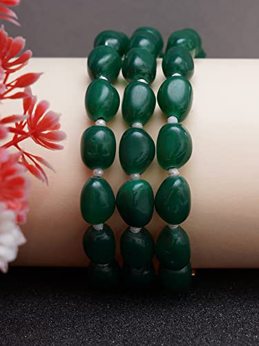 Image of Karatcart Glossy Finish Tumble Stone Studded Beaded Bracelet for Women