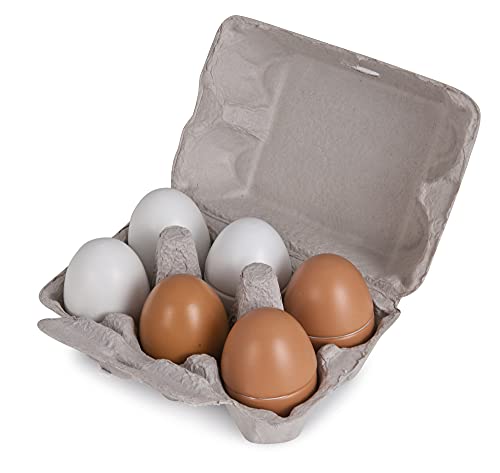 Eichhorn 100003737 - Eierbox mit 6 Eiern, 3X mit Magnetfunktion, 10,5x16x7cm, Kaufladenzubehör, Birkenholz