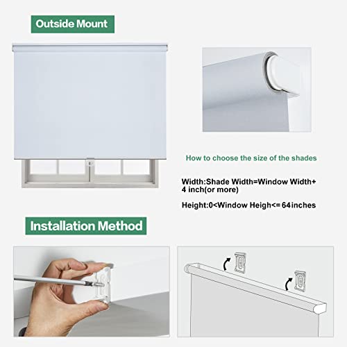 Tonature 100% Blackout Window Blinds Cordless Roller Shades For Window Shades Eco-Friendly Striped Jacquard Fabric Thermal Insulated Roller Blinds For Windows, Home, Nursery (White, 30" W X 64" H) #TOP6