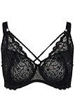 Ulla Popken Damen große Größen Übergrößen Plus Size Bügel-BH, Mesh, Spitze, Zierbänder, Cup B - D schwarz 115D 813479100-115D