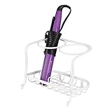 mDesign Metal Bathroom Vanity Countertop Hair Care & Styling Tool Storage Organizer Holder for Hair Dryer, Flat Irons, Curling Wands, Hair Straighteners - 2 Sections, Heat Safe - White