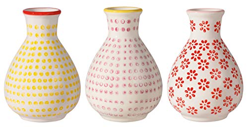 Bloomingville Vasen Susie Retro kleine ø 6,5 H 11 cm, rosa gelb rot, Keramik, 3er Set
