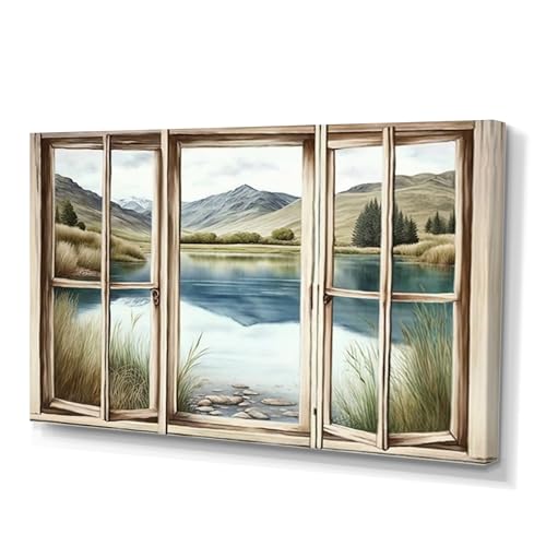 DesignQ Green Traditional Canvas wall art, Lake house Wall art,