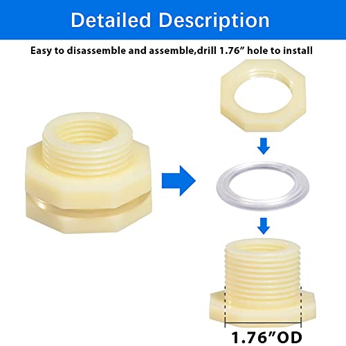 Quickun 1" Abs Bulkhead Water Tank Connector Adapter Fitting With Plugs Thru-Bulk Pipe Fitting (Set Of 2) #TOP4