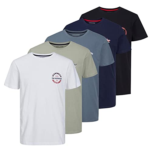 Jack & Jones Jjandy Tee SS Crew Neck 5 pièces MP T-Shirt, Black/Pack:Navy+wi+White+fs Small, S Homme