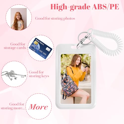 TIESOME 4 Stück Popularität Photocard Holder mit Schlüsselanhänger,ID Ausweishalter Weiß Ausweiskartenhalter Ausweishülle Kartenhülle Gerade Kante Fotokartenhalter für Idol Album Karten Bank