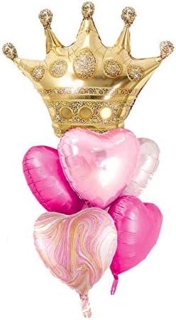 Pink And Gold Large Crown Heart Foil Helium Mylar Balloons Set For Girl's Happy Birthday Pink Princess Party Decorations Baby Shower Party Supplies