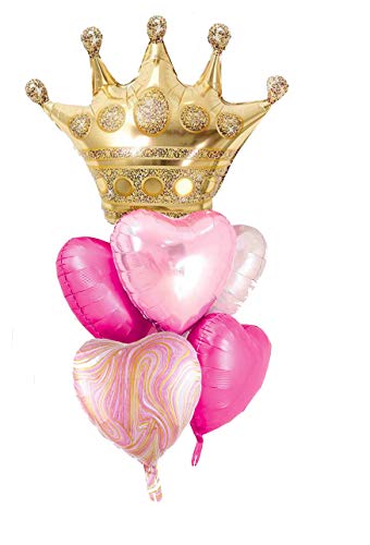 Pink And Gold Large Crown Heart Foil Helium Mylar Balloons Set For Girl's Happy Birthday Pink Princess Party Decorations Baby Shower Party Supplies #TOP3