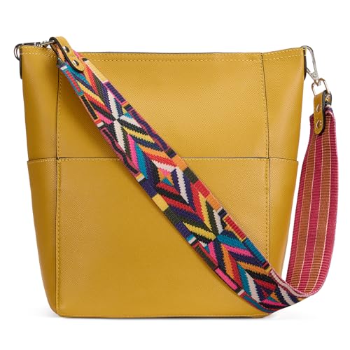 BOSTANTEN Women's Leather Designer Handbags Tote Purses Shoulder Bucket Bags Yellow