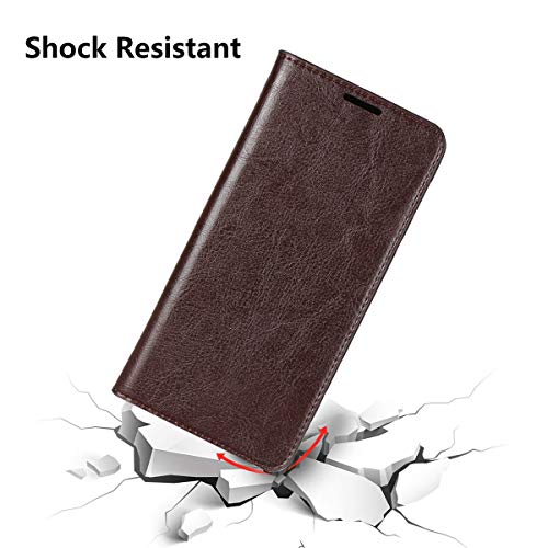 Icovercase Compatible With Huawei Mate 20 Pro Case, Genuine Leather Wallet Case [Card Slots] Flip Book Design Case With Viewing Stand (Brown) #TOP6