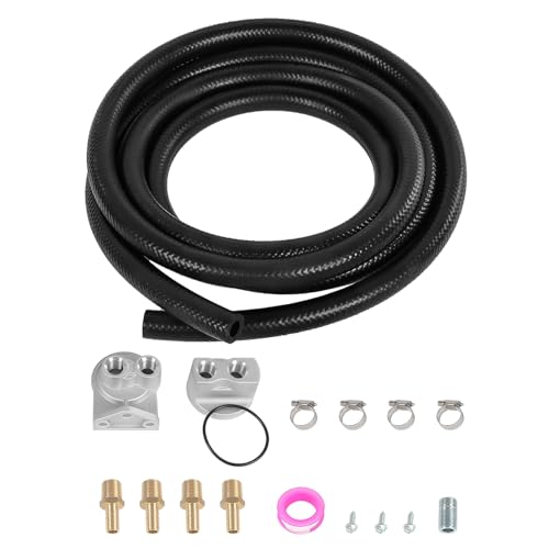 DICMIC Universal Remote Oil Filter Kit, Single Filter, 3/4-16 in Thread Adapter, 3/4-16 in Thread Housing, 10 ft Hose with Fitting and Hardware