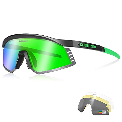 Queshark TR90 Gafas de sol de ciclismo, deportivas, polarizadas, montura irrompible, 4 lentes intercambiables, anti-UV400, para hombre y mujer, conducir, pescar, golf, béisbol, correr y senderismo