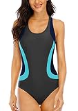 Halcurt Damen Sportlicher Einteiler Badeanzug Damen Badeanzug Einteilig Sport Schwimmanzug für Damen Grau M