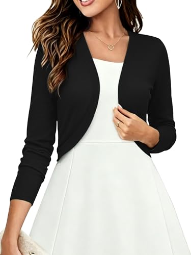 Image of Heymoments Women's Long Sleeve Thin Kintted Shrugs Sweaters Lightweight Cropped Tops Open Front Cardigan for Dress
